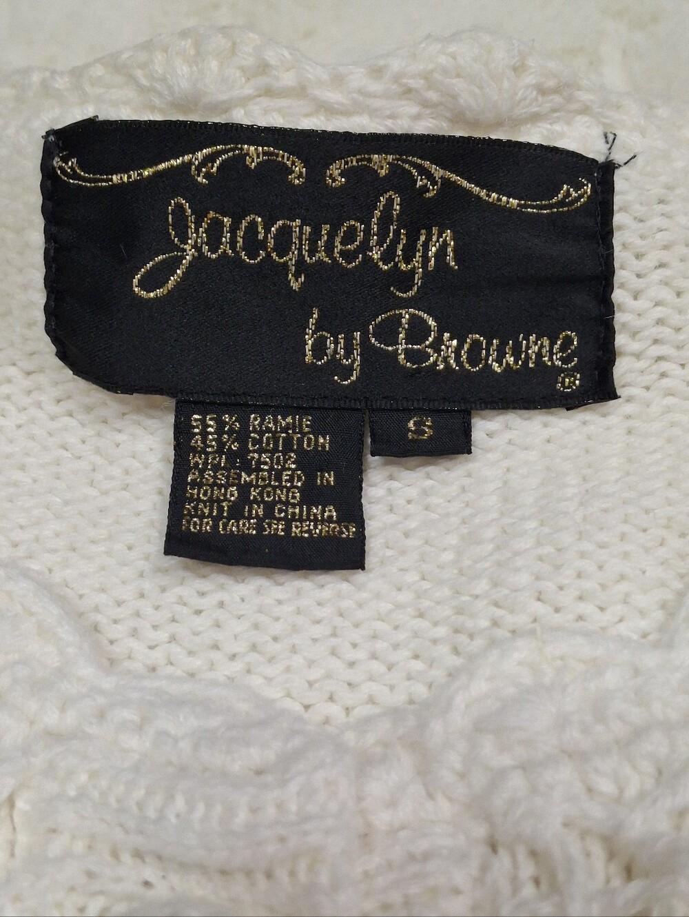 Vintage Jacquelyn by Browne Crochet Cardigan Sweater Ivory Button-Up Small - Picture 2 of 14